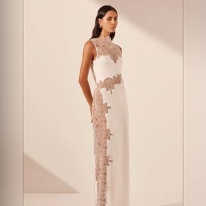 Shona Joy Stratus Sheer Lace High Neck Maxi Dress - Ivory